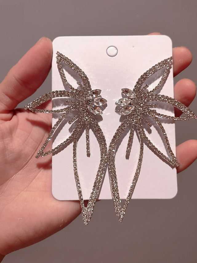 1 Pair Rhinestone Alloy Leaf Statement Earrings For Party Evening Daily for Women
