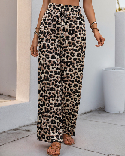 Leopard-Print Pleated Trousers
