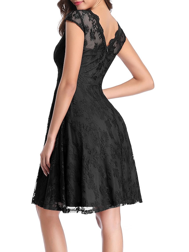 1950s Vintage Vintage Dress Mini Dress Holiday Date Lace Plain Crew Neck Short Sleeve Summer Spring  Navy Black S M L XL for Women