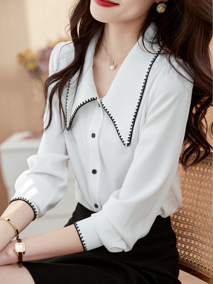 Elva Casual Doll Collar Blouse-Black