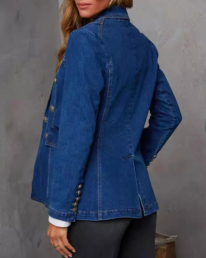 Washed Blue Denim Suit Jacket