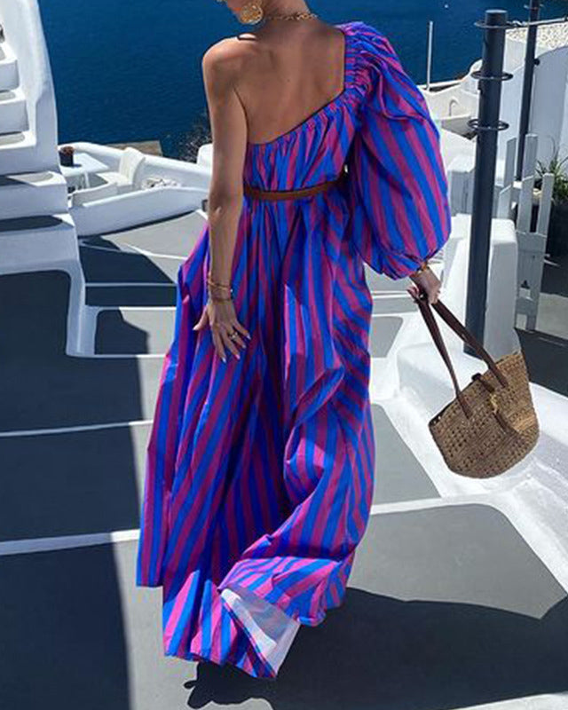 Striped Off-Shoulder Long Resort Dress