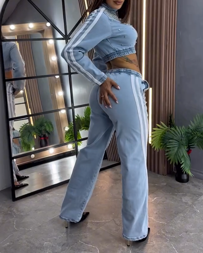 Decorative Straight-Leg Denim Pants Set (Pre-Sale)