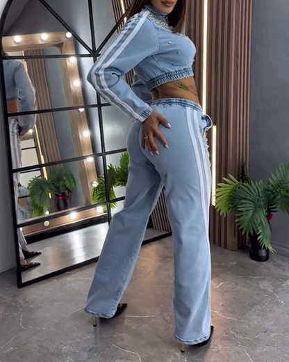 Decorative Straight-Leg Denim Pants Set (Pre-Sale)