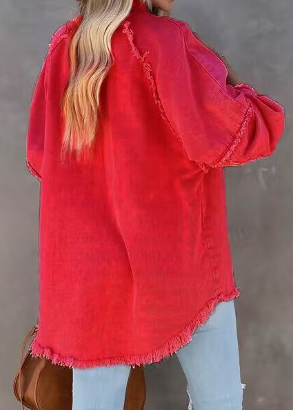 Raw Edge Patchwork Pocket Denim Jacket