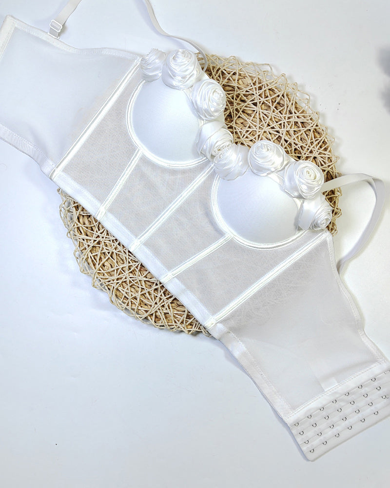 French Handmade Rose Flower Mesh Tube Top