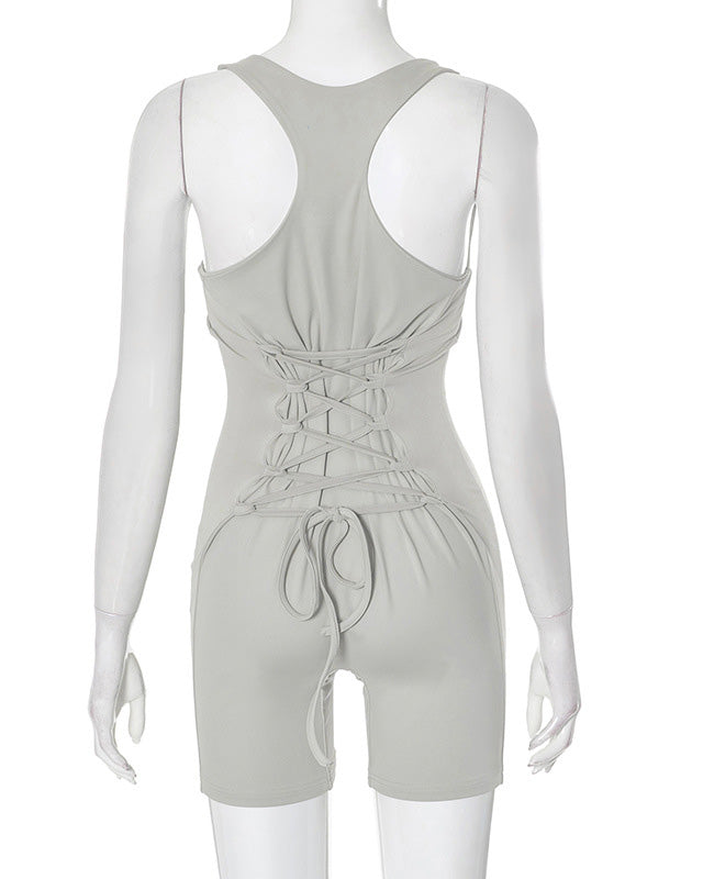 Waist Drawstring Vest Hollow Backless Jumpsuit