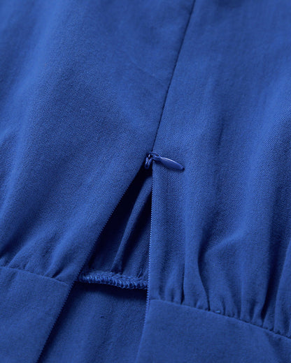 Blue Cotton and Linen V-Neck Halter Back Dress