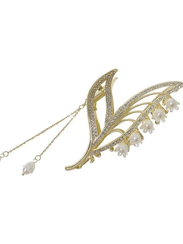 1PC Hair Claws Hair Claw For Wedding Party Evening Birthday-Glitter Imitation Pearl Rhinestone Alloy Metal Bell Orchids Gold Fashion Nonslip for Women