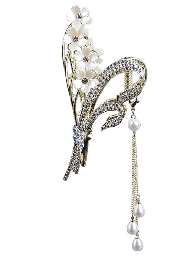 1PC Hair Claws Hair Claw For Wedding Party Evening Birthday-Glitter Imitation Pearl Rhinestone Alloy Metal Bell Orchids Gold Fashion Nonslip for Women