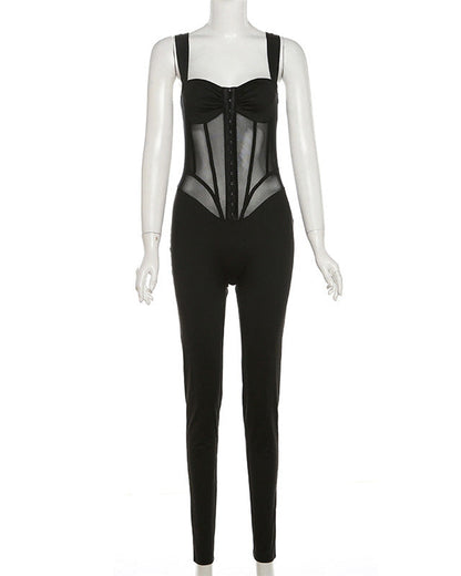Sling Low-Cut See-Through Slim Jumpsuit