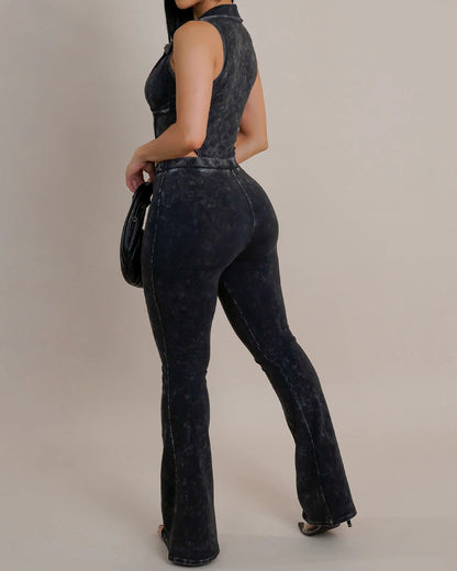 Washed Distressed Line Stitching Suit