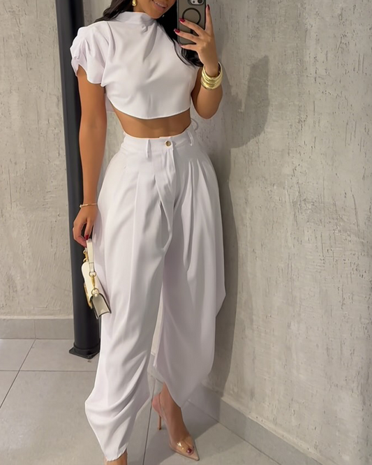 Casual High-Waist Wide-Leg Pants Suit (Pre-Sale)