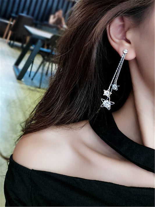 1 Pair Drop Earrings Earrings For Party Evening Gift Daily Rhinestone Alloy Tassel Fringe Star for Women