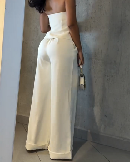 Tube Top Casual Straight Pants Set (Pre-Sale)