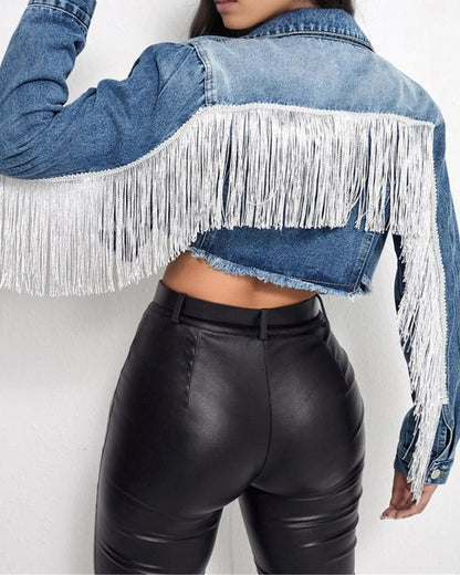 Fringed Distressed Denim Jacket