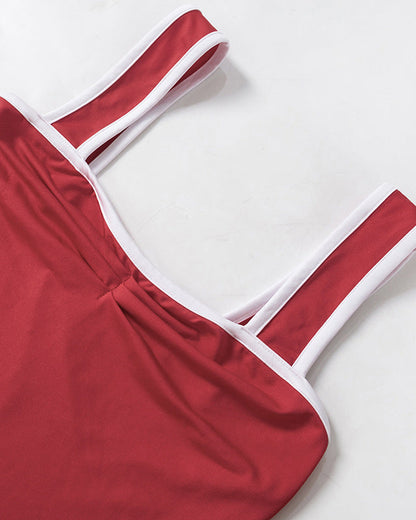 Contrast Color Sleeveless Square Neck Pleated Camisole