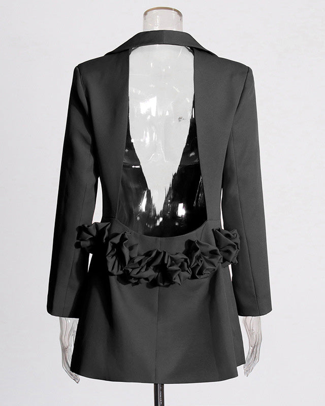 V-Neck Open Back Floral Suit Jacket