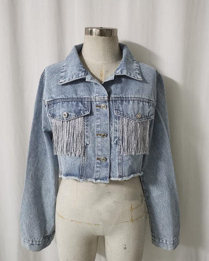 Fringed Distressed Denim Jacket