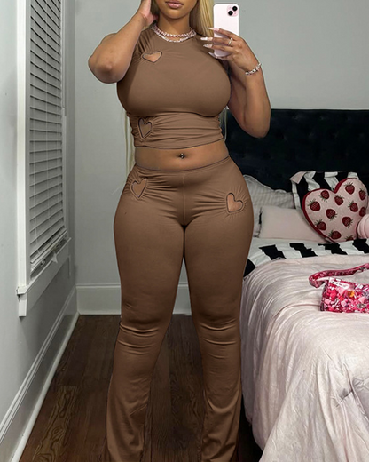 Hollow Heart Pleated Flared Set