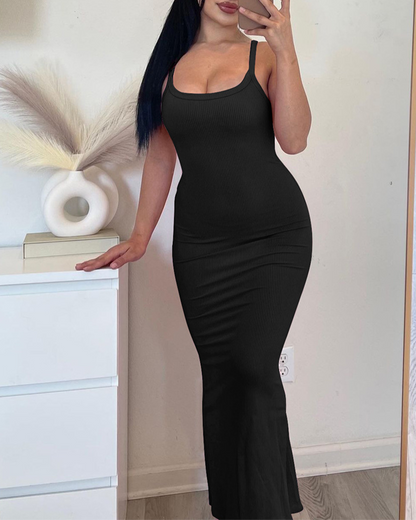 U-neck Sleeveless Slim High Waist Dress