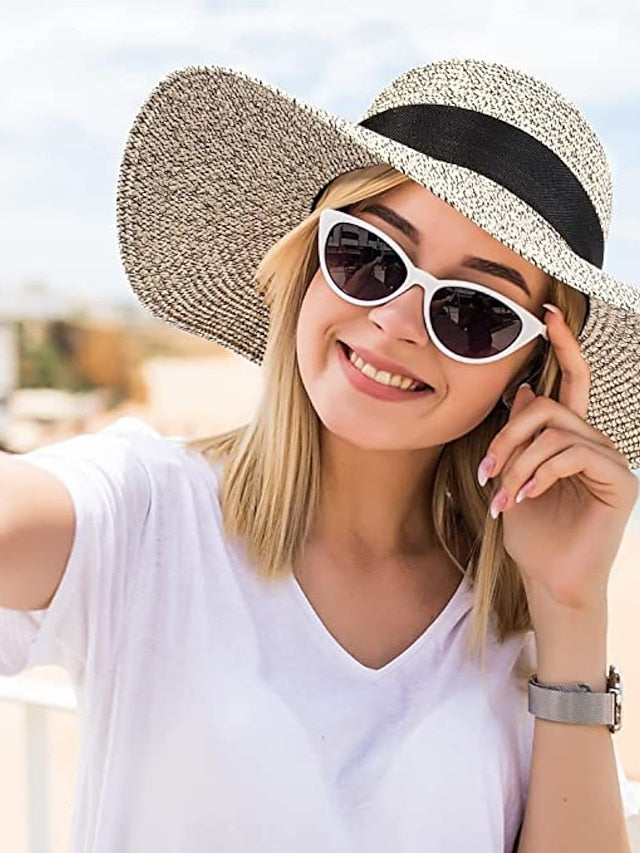 1 pcs  Beach Straw Sun Hat Large Ladies Foldable & Packable Floppy Hats with Wide Brim-UPF 50 UV Protection Summer Sunhat for Women